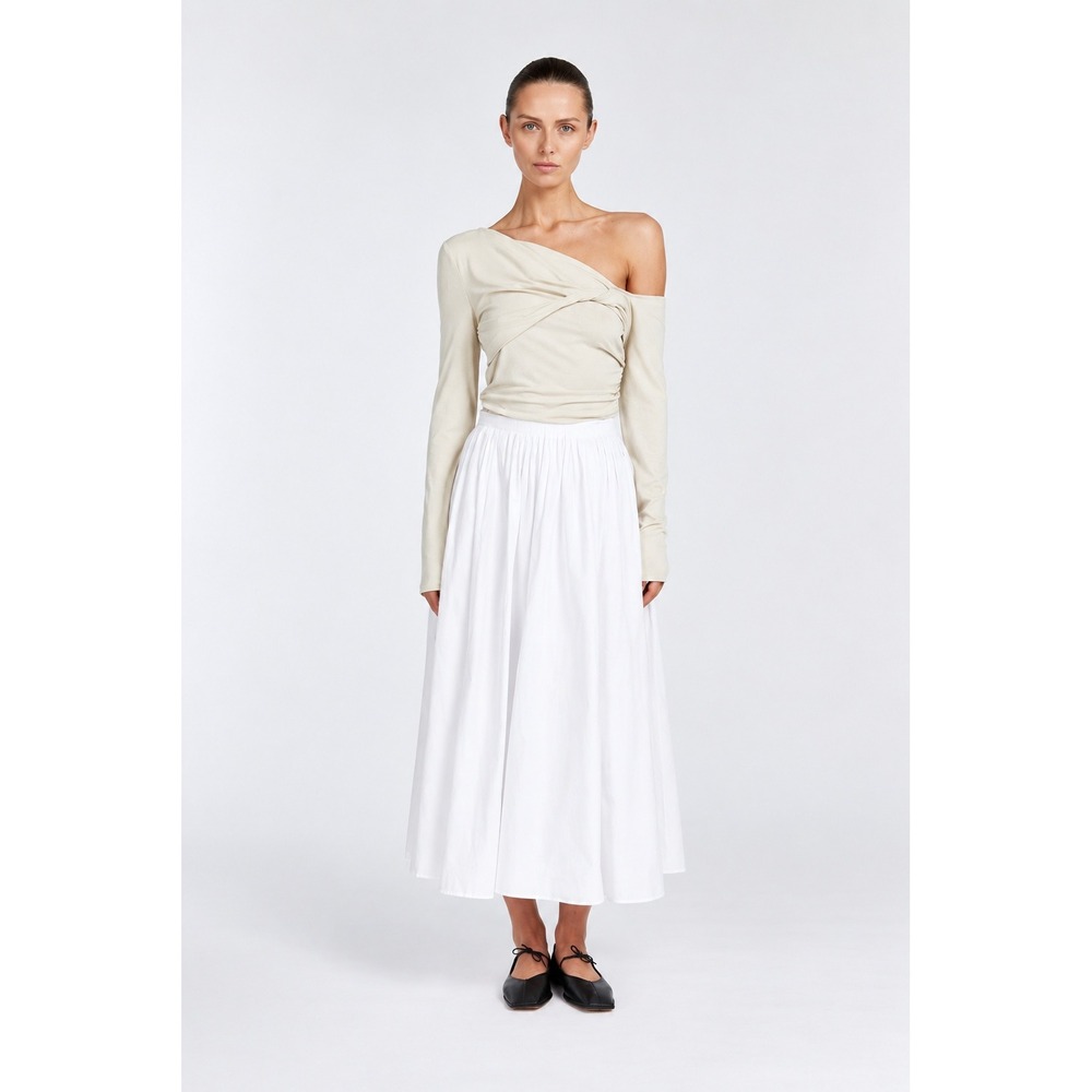 DISSH Long Sleeve Top Womens M Twisted Front Ruched Asymmetric Beige Minimalist